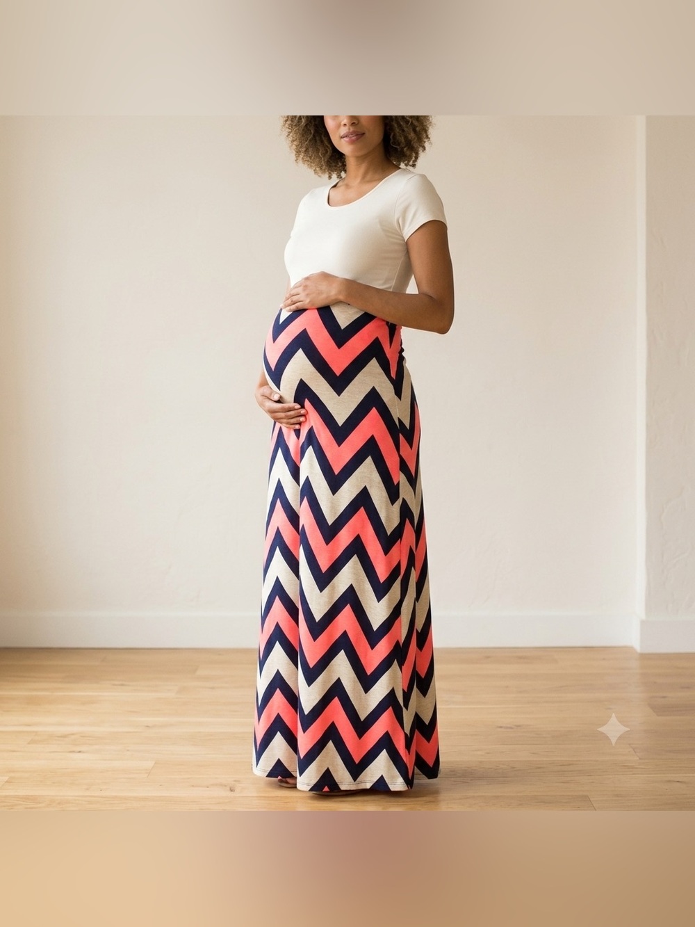 Motive Maternity Neon Chevron Print Floor Length Maxi Skirt Womens Size L